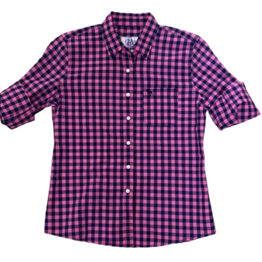 Abercrombie & Fitch Pink Navy Gingham Long Sleeve